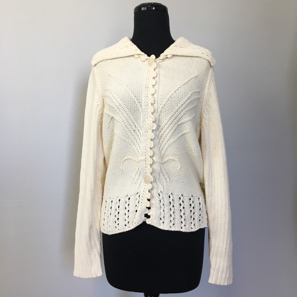 Liz Claiborne Cream Fancy Knit Cardigan, - Picture 2 of 11